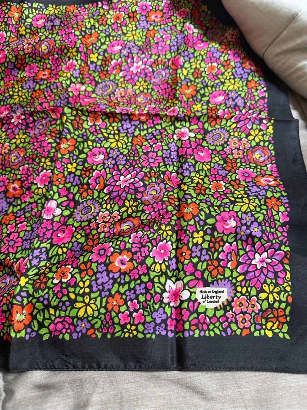 Liberty of London ~Floral Silk Scarf - Purple & Green Blooms Square